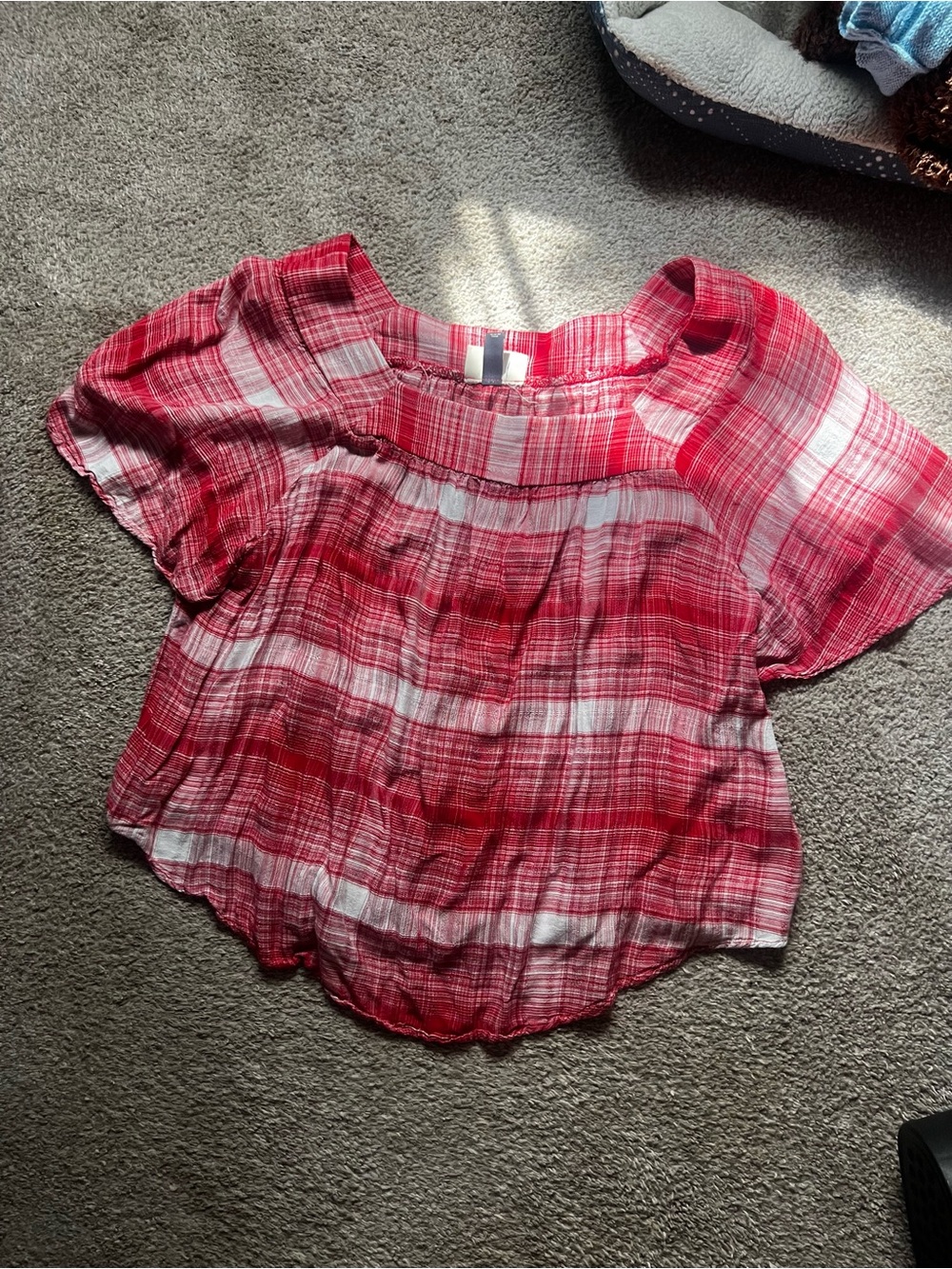 Universal Thread Red and White Plaid Short Sleeve Blouse